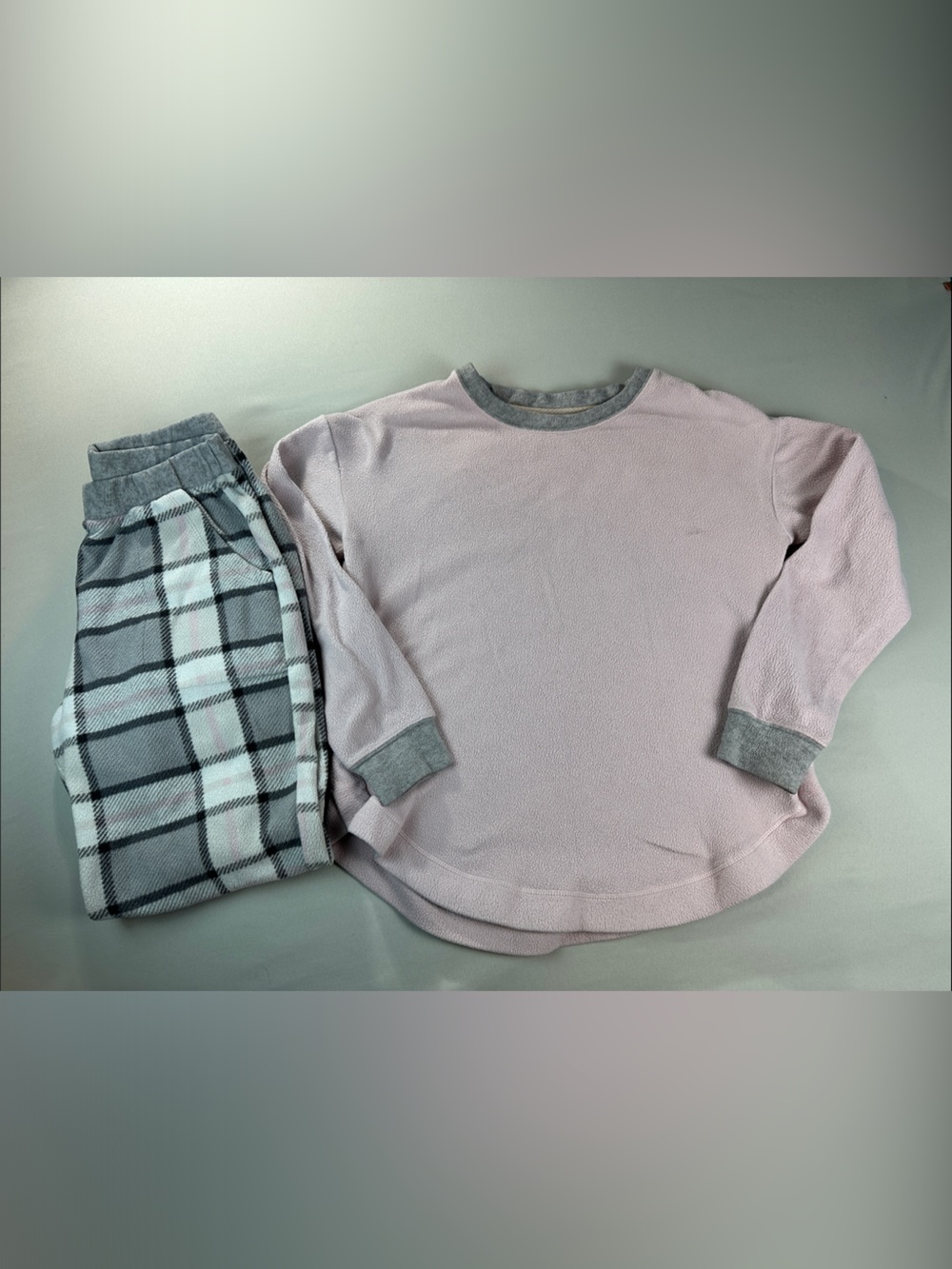 Cuddl Duds Pajamas XS Light Pink Thermal Top Gray Trim Plaid Joggers